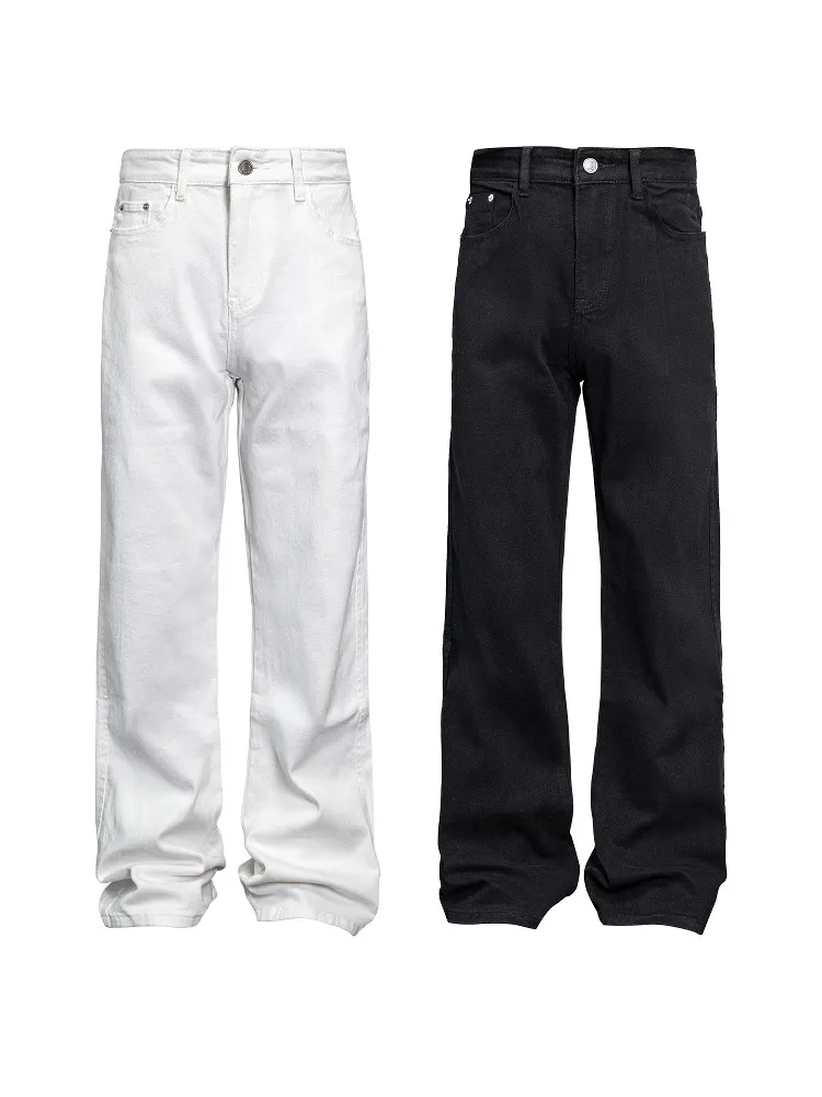 American High Street Retro Cleanfit Basic  Color Men's Loose Straight Leg Wide Leg Casual Long Jeans Trendy
