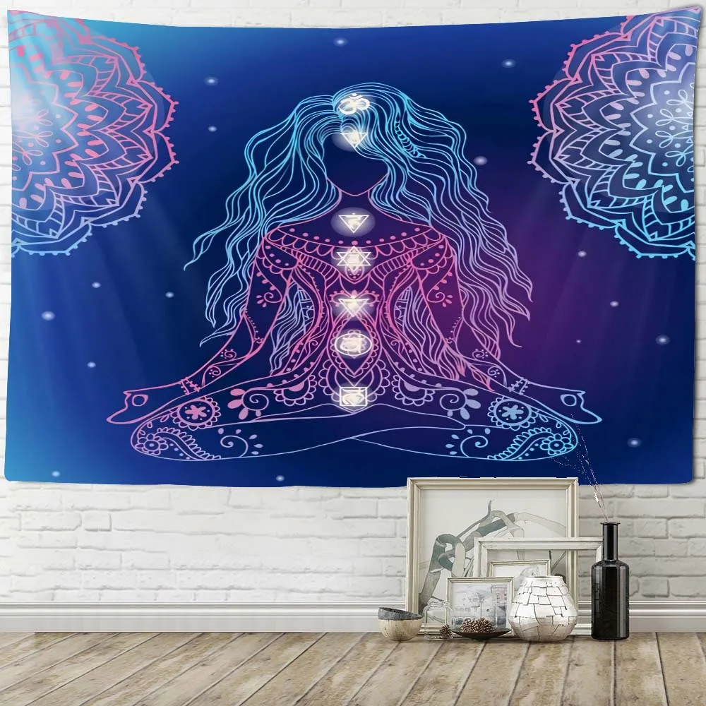 Meditation Chakra Art Tapestry Lotus Buddha Room Background Wall Decoration Mandala Home Fabric Decoration Yoga Bed Sheet