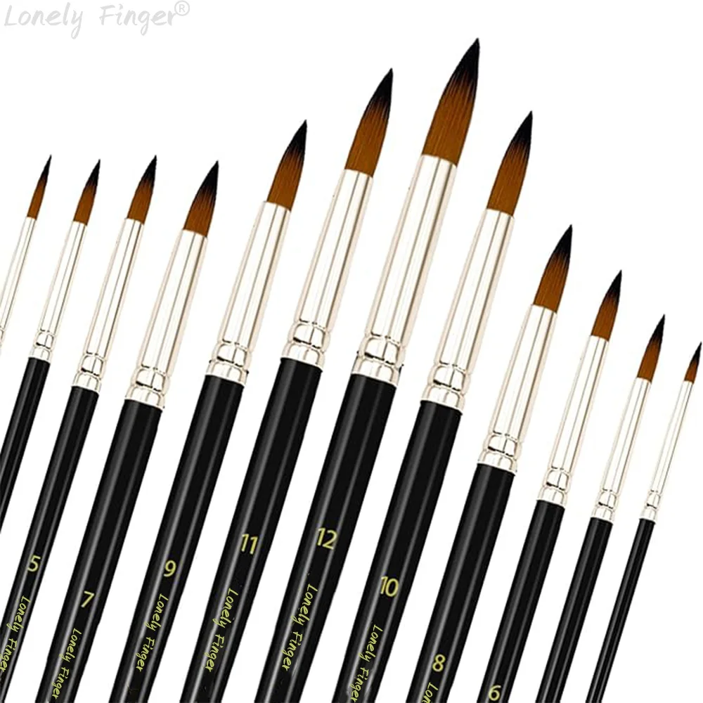 

12 шт. нейлоновые кисти, профессиональный набор акриловых кистей для художников для акварельной гуаши, масляной краски, художественная кисть с круглым заостренным острым носком