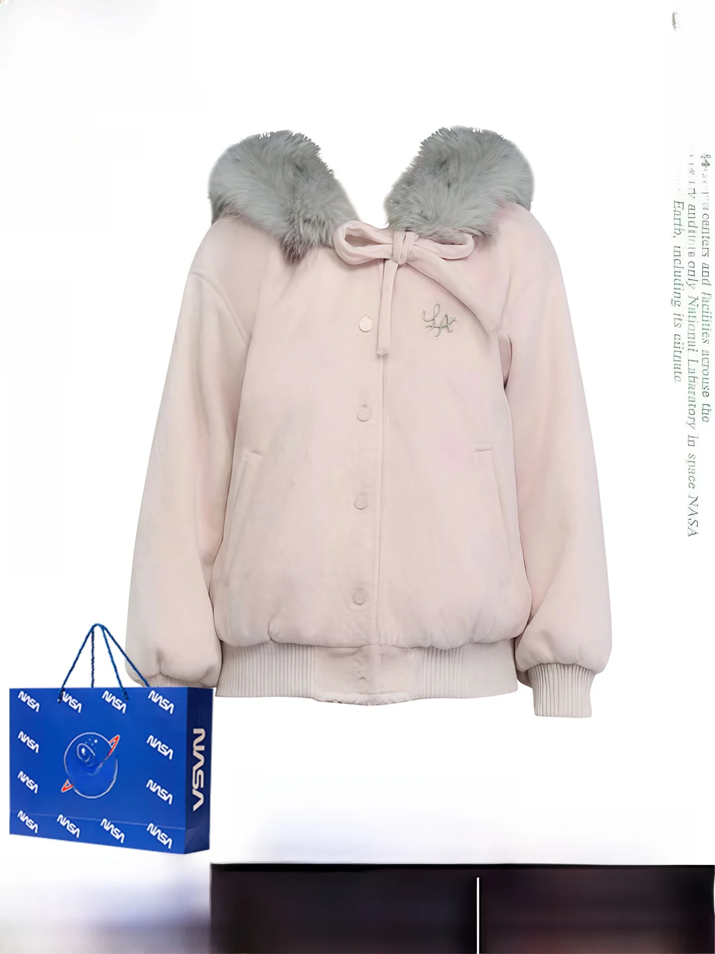 

Pink Thiened Coat Women's Faionable Large Fur Collar Knot Design ort Top Korean Sle Loose Fit Autumn Winter...