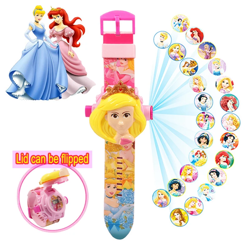 Disney Princess Elsa 24 Projection Watch Snow White Girls Toys Anime Minnie Digital Clock Student Wristwatches Children\'s Gifts