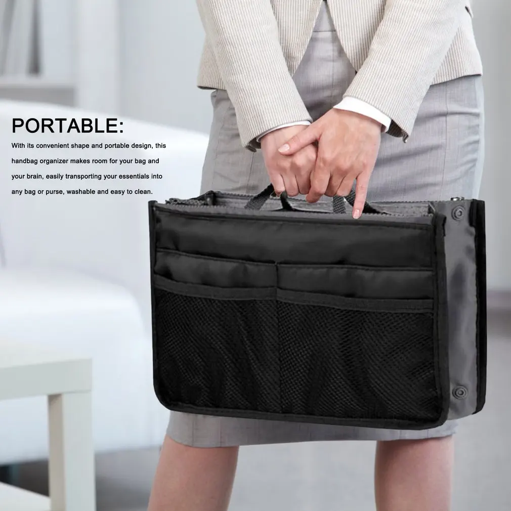 New Organizer Insert Bag donna Pocket Nylon Travel Insert Organizer borsa a mano borsa grande fodera Lady Makeup Storage Tidy Bag Case