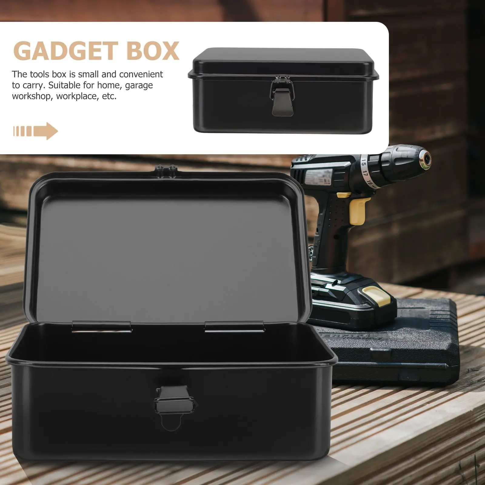 Small Tool Box 190 Mini Black Toolbox Organizer for Home Garage Workshop Car Trunk Storage Portable Screw Parts Container