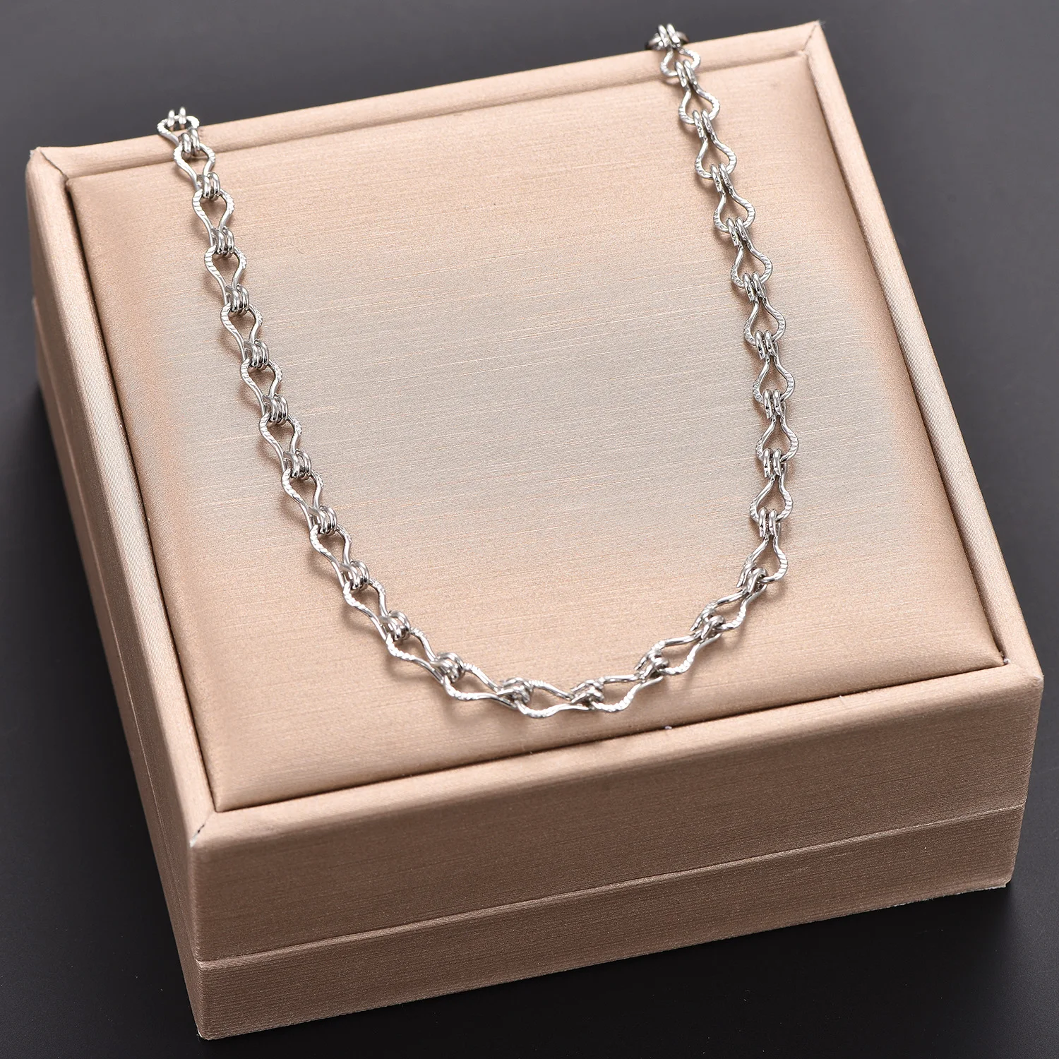 Silber/Goldfarbene Rolo-Langkette aus poliertem Edelstahl, anlaufgeschützte Gliederkette, Metallschmuck, Geschenk für Frauen und Mädchen – Detail 4