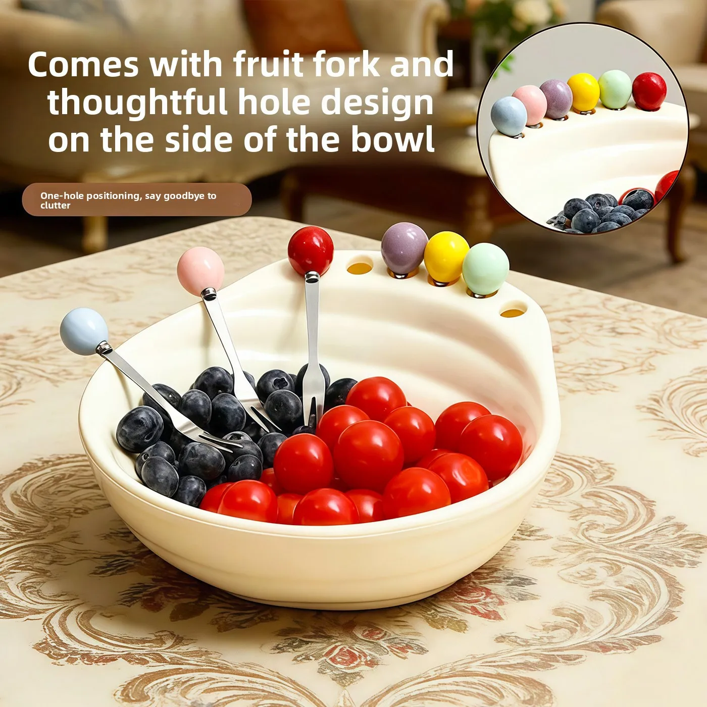 Dopamine Thread Fruit Plate Household Snack Plastic Tray Stainless Steel Fruit Fork Set For Living Room Tea Table