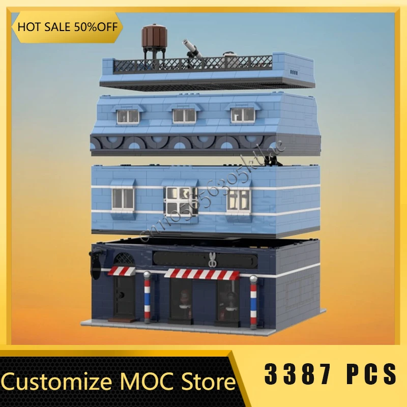 3387 قطعة MOC الإبداعية مدينة عرض الشارع وحدات صالون الحلاقة نموذج العمارة اللبنات لتقوم بها بنفسك الاطفال تجميع الطوب اللعب الهدايا