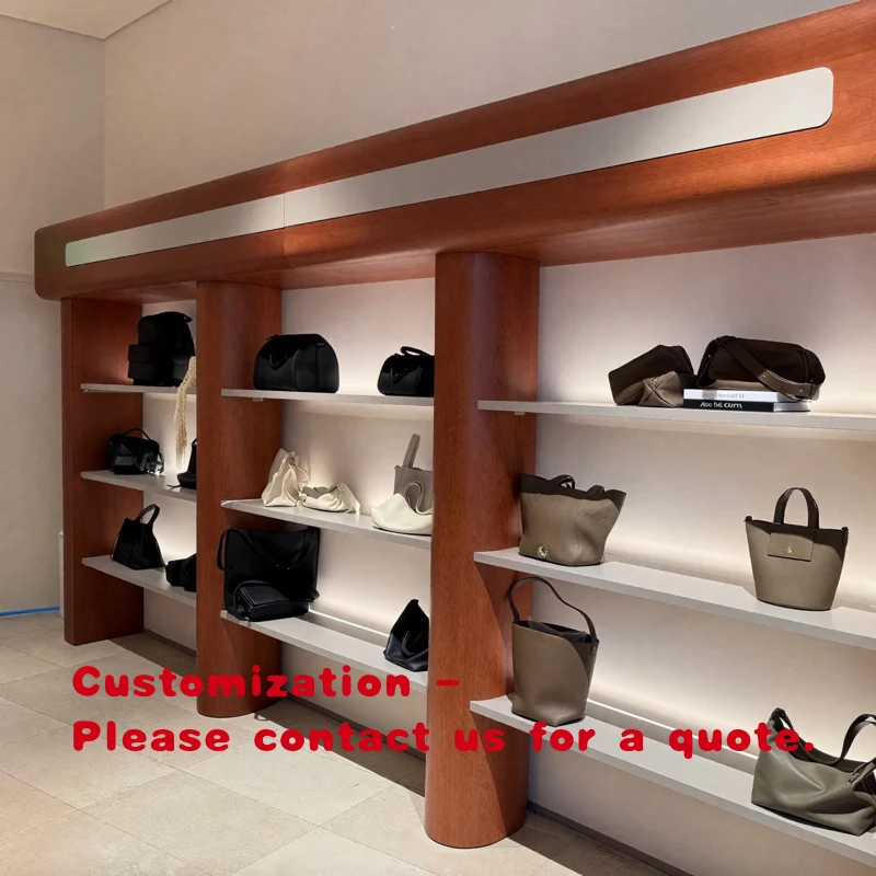 custom.Elegant Brown Heavy Duty Handbag Display Cabinet Stand Laminated Retail Counters Bag Fitting Window Decoration