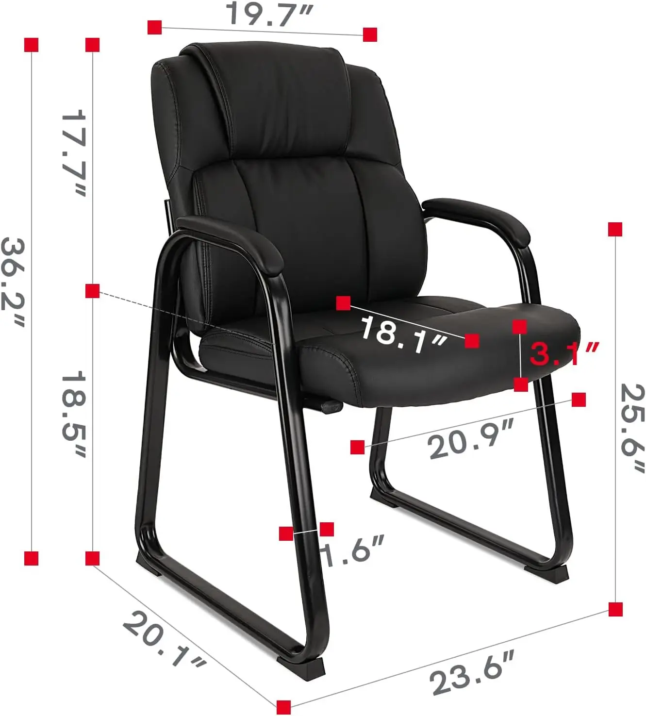 CLATINA-Cadeira de couro com descanso de braço acolchoado, recepção, conferência e sala de espera, escritório e casa