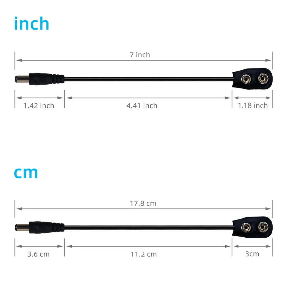 Cables de alimentación con convertidor de Clip de batería de 9V, conector a presión DC 2,1, enchufe de 5,5mm para Cable de fuente de alimentación de