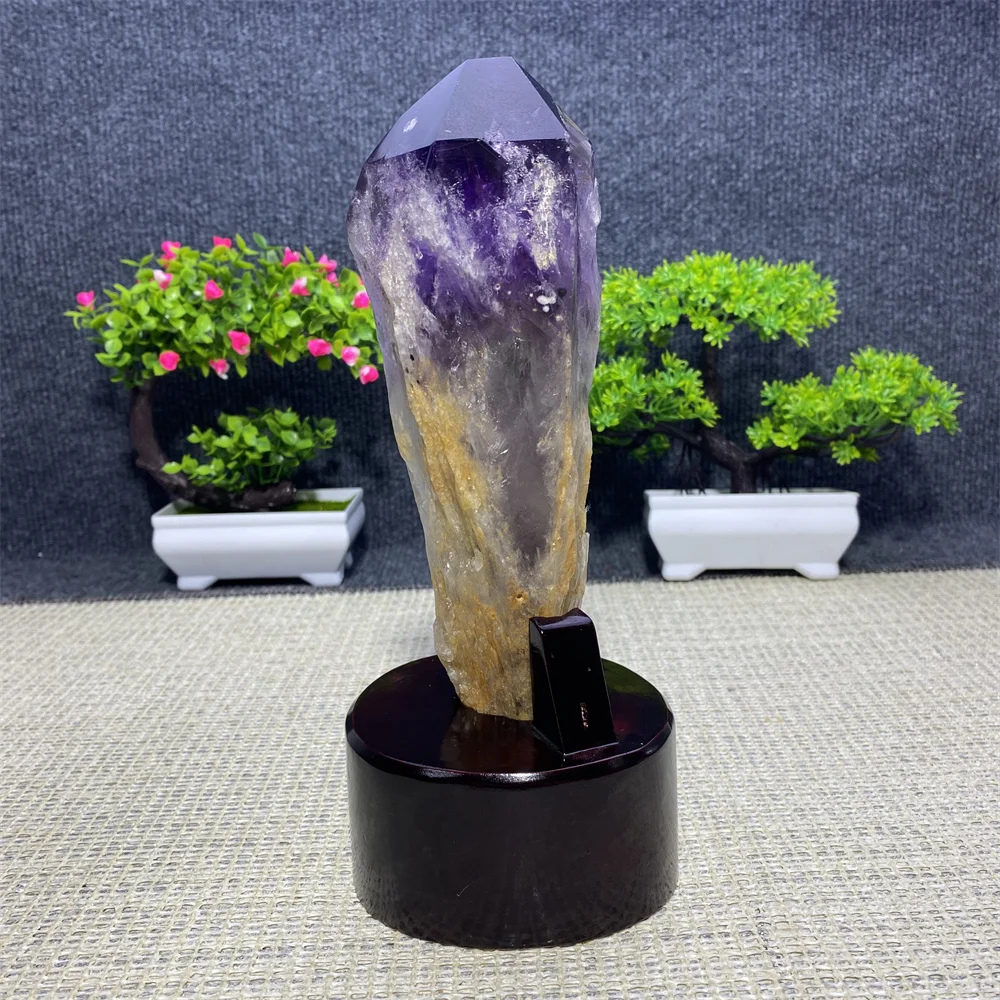 Natural Amethyst Quartz Crystal Tower Raw Stone Mineral Specimen Wand Prayer Spiritual Meditation Healing Decoration + pedestal