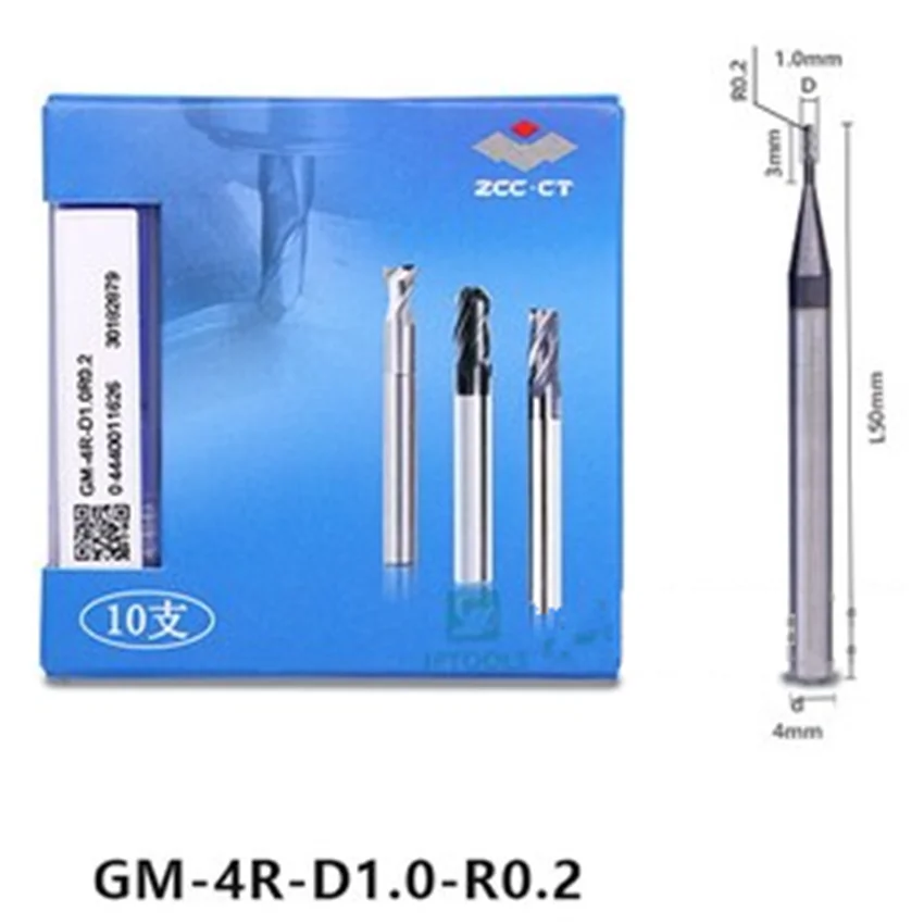 

GM-4R-D1.0R0.2 ZCC.CT GM-4R Four edge circular arc end mill D1.0R0.2*4*3*50 4T Corner Rounding End Mills 4 Flutes End Mills