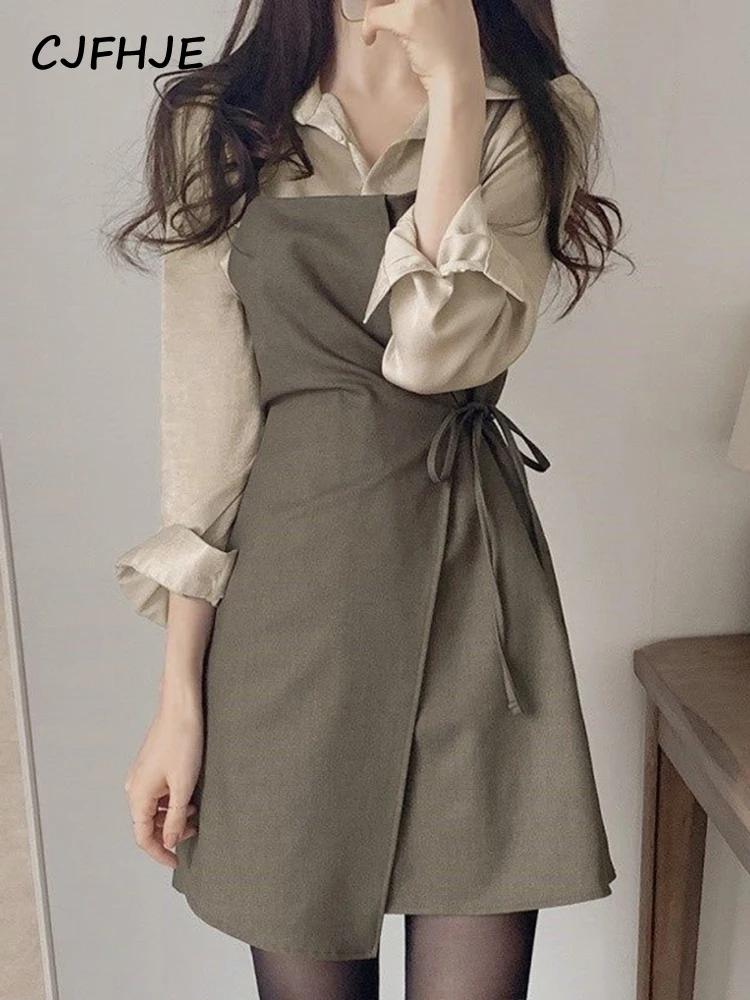 Two 2-Pieces Outfits Suits Autumn Chic Cute Dress Women Long Sleeve Single Breasted Button Shirt Dresses Fenimine Vestidos