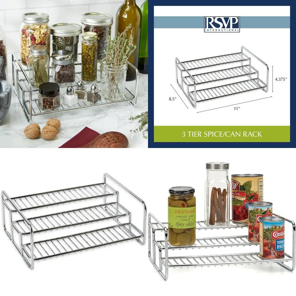

3-уровневый органайзер для кухонной стойки из нержавеющей стали, компактный для столешницы, шкафа и кладовой, универсальная банка для специй 11x9x5
