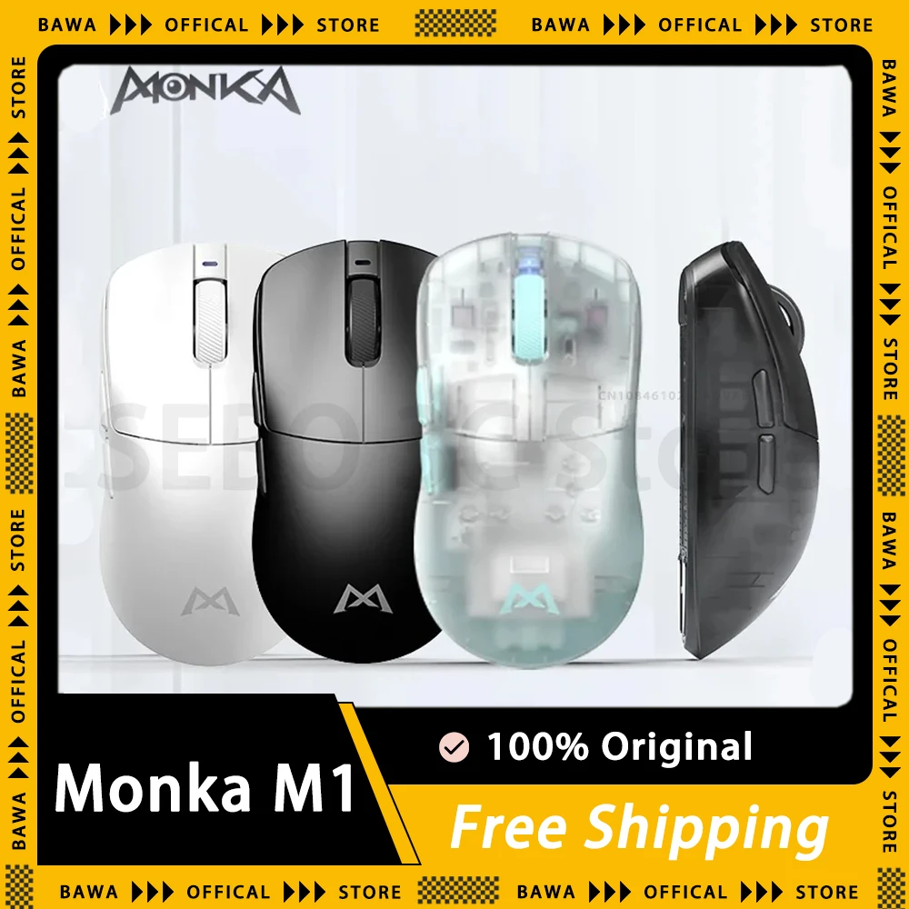 

Мышь Monka M1 Pro Max беспроводная, 3 режима, сенсор Paw3395, легкая игровая с низкой задержкой 4K, аксессуары для ПК, подарок для геймера