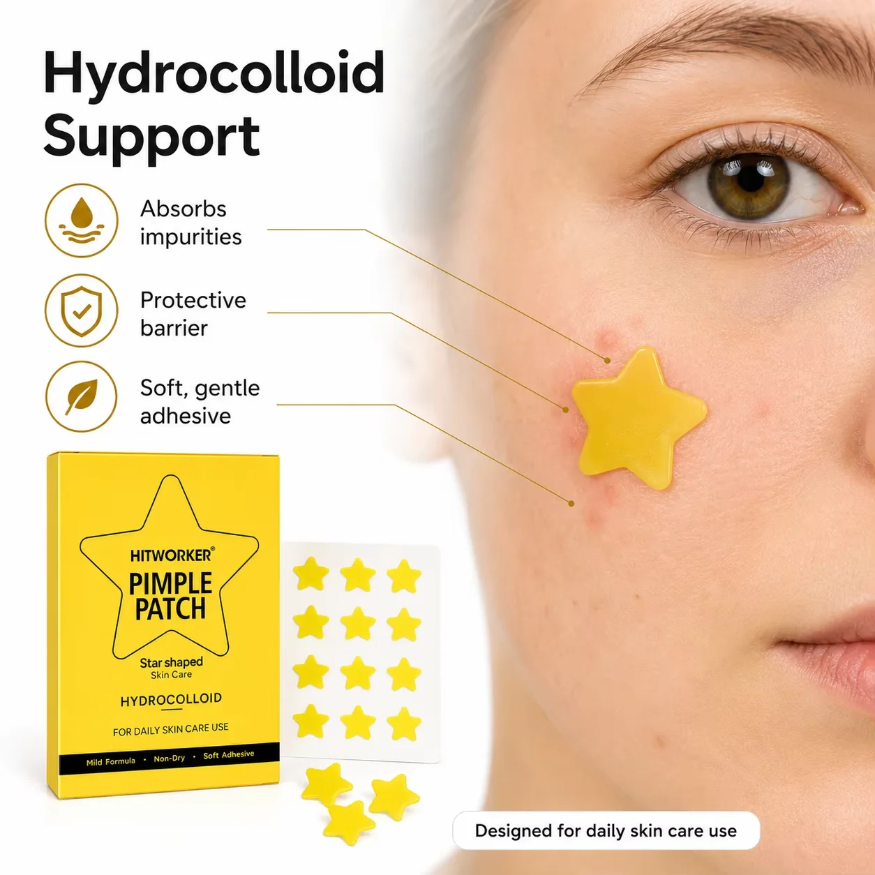 20/60/120 Counts Cute Yellow Star Acne Patches, Skin-Friendly Hydrocolloid Pimple Stickers for Daily Face Care