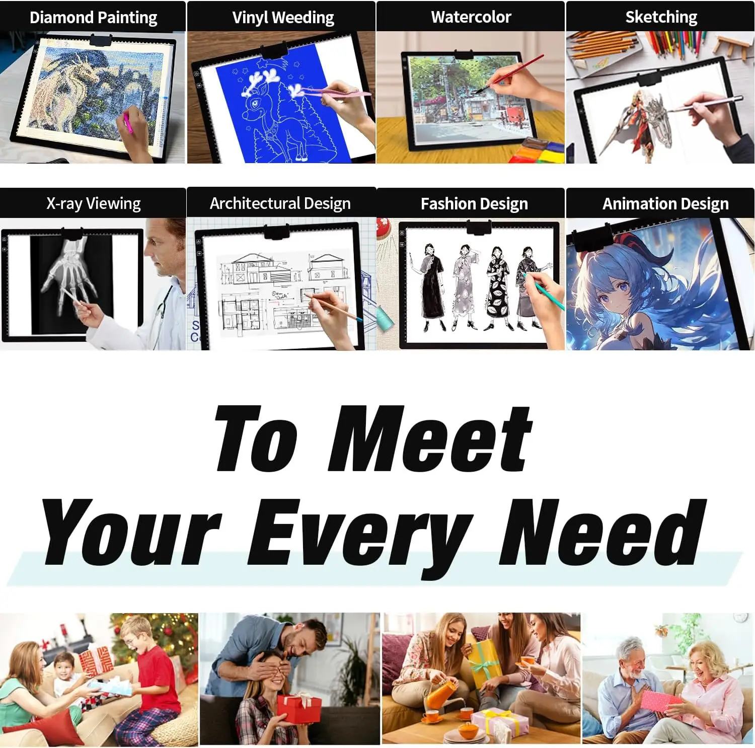 وسادة إضاءة A3 قابلة لإعادة الشحن للرسم الماسي، صندوق إضاءة للتتبع مع حامل ومشبك، 3 ألوان ستبليس و6 سرعات يعتم