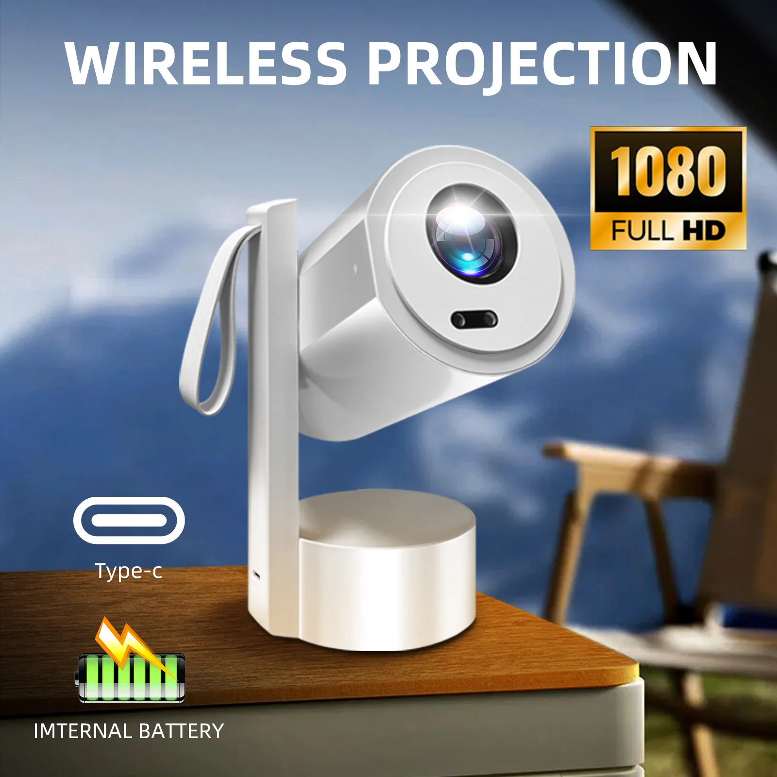 

Camping equipment, ultra-long battery life portable projector, outdoor open-air movie, home smart projection screen