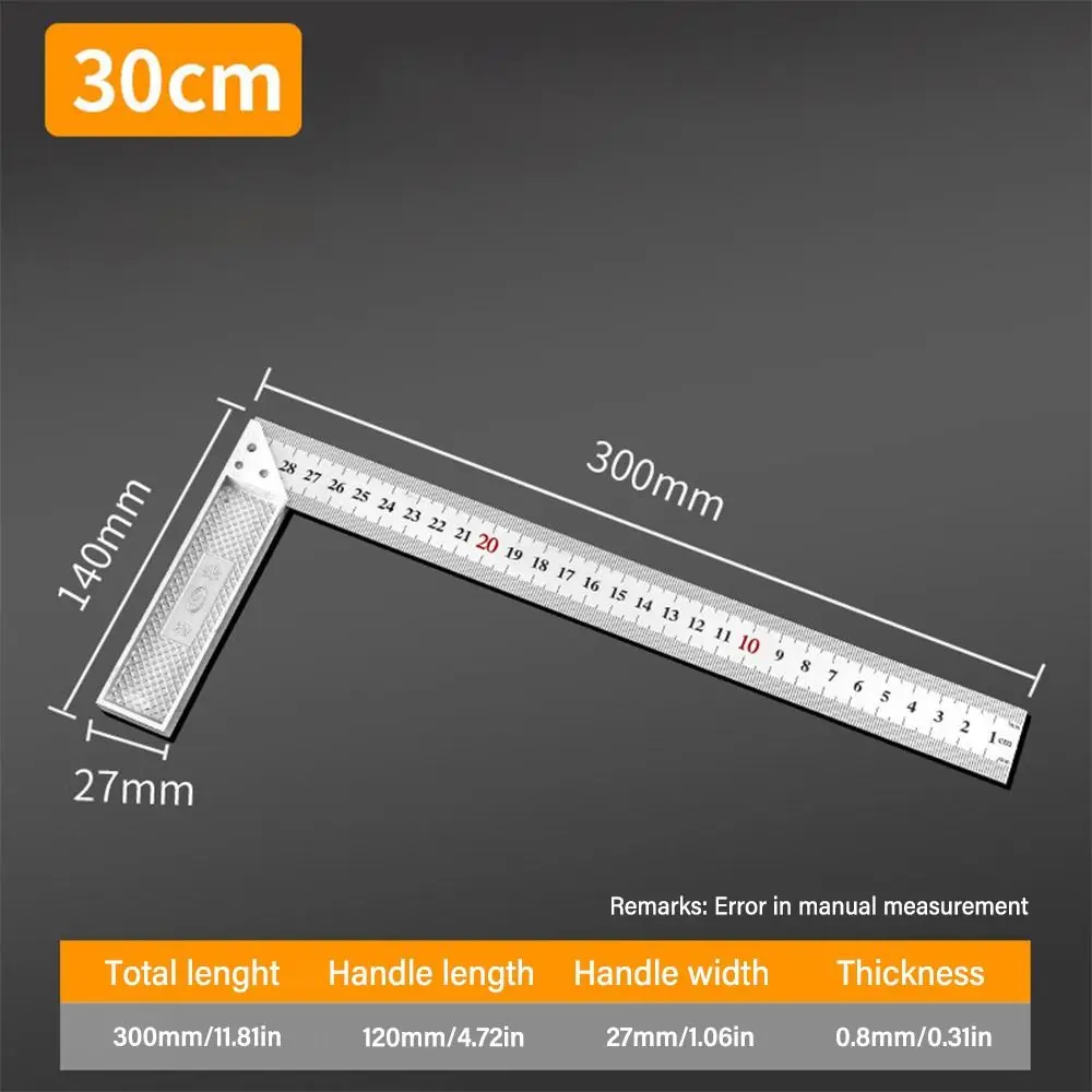 Double Sided Scale Angle Square Ruler Stainless Steel 30/50CM Triangle Ruler Measuring Tool Right Angle Gauge Woodworking