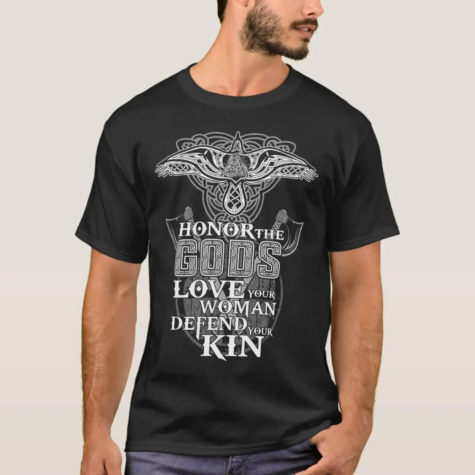 Honor The Gods Love Your Woman Defend Kin Vik T Shirt vintage Washed graphic Casual Slightly Versatile Breathable streetwear