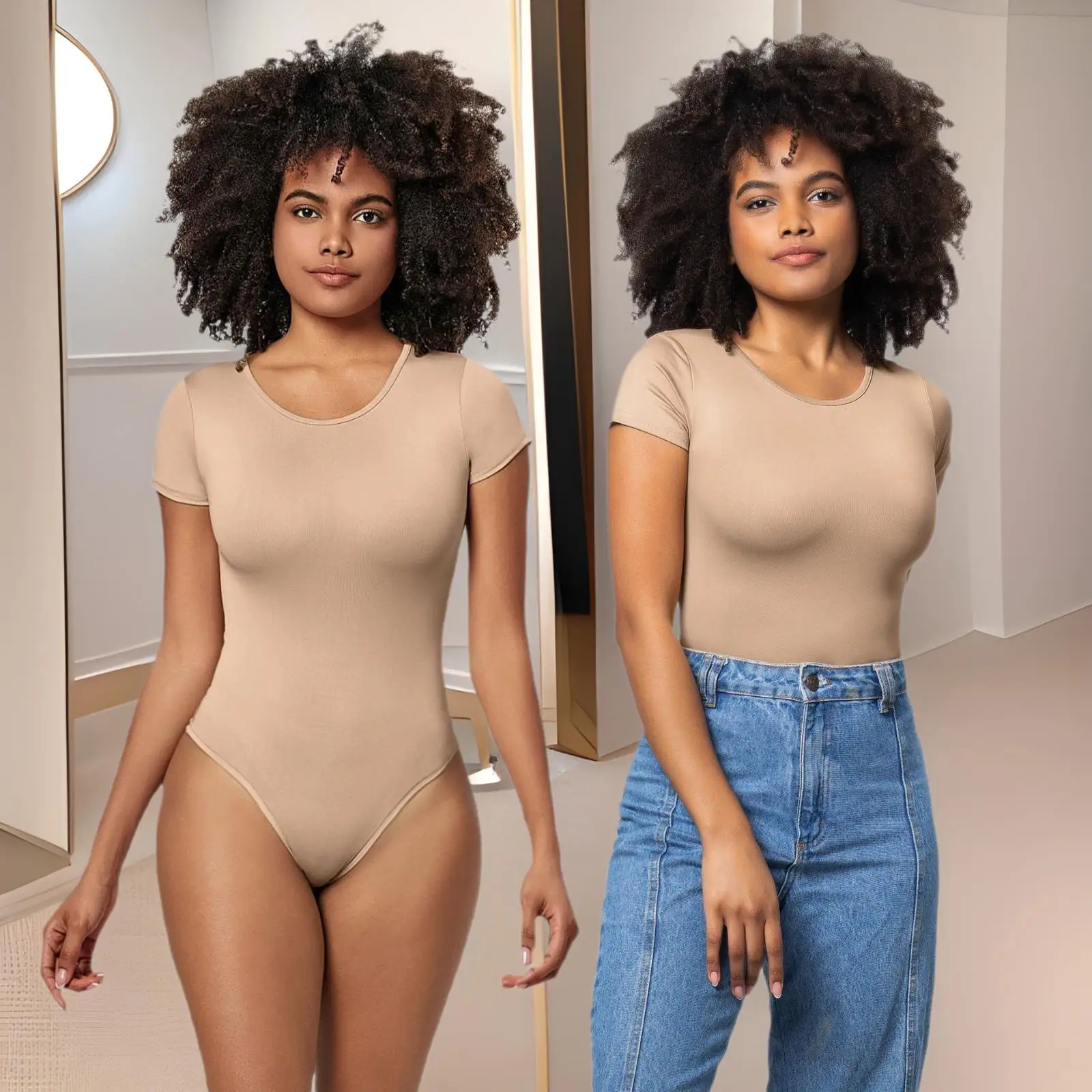 

Women's High-Waist Tight-Fitting Bodysuit ort Sve T-irt Sle Comfortable Long Pants Fabric Ladies Body Suit