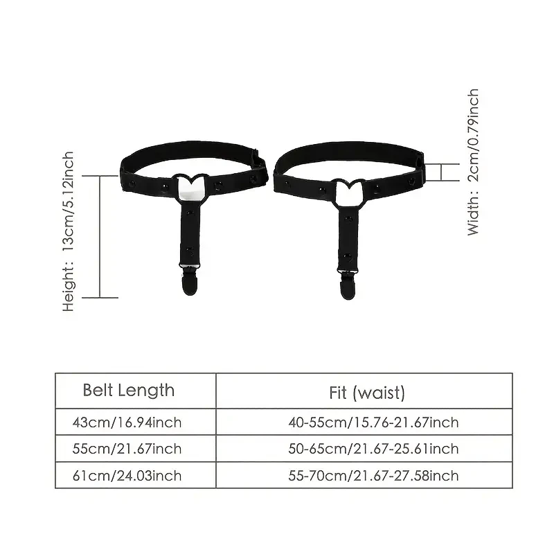 Adjustable Heart Leg Garter With Anti-Slip Clips,Elastic Y2K Gothic Thigh Garter For Ladies Black