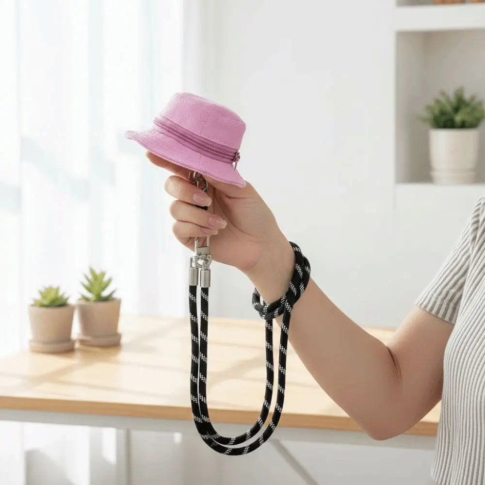 

Polyester Fisherman Hat Pendant Pouch Mini Solid Color Denim Hat Hanging Bag Anti-lost Wrist Rope Purse Coin Purse Key Chain Men