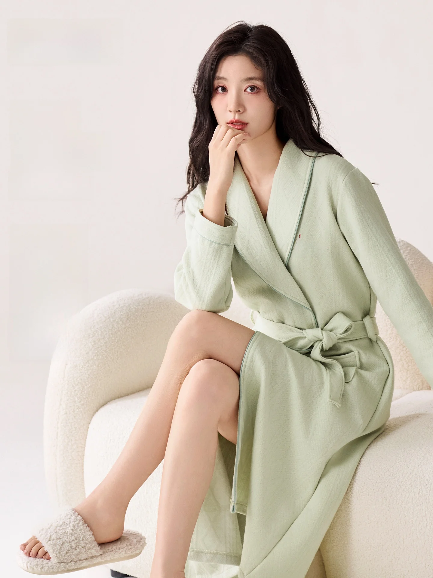 Thickened Cotton Women's Sleep Robe Long Sleeve Home Clothes Warm Bathrobe Morning Gown Casual Loose Style Winter Series