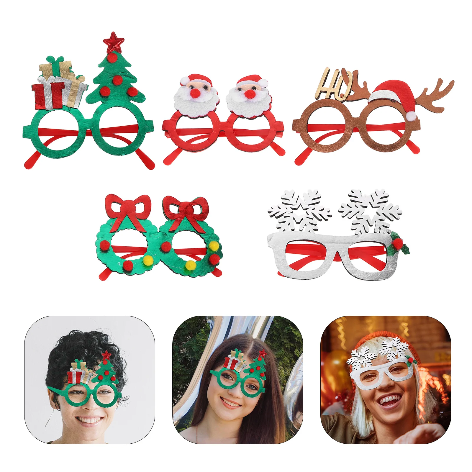 

5Pcs Christmas Eyewear Snowflake Christmas Tree Party Glasses Holiday Photo Props Xmas Party Favor Supplies New Year Celebration