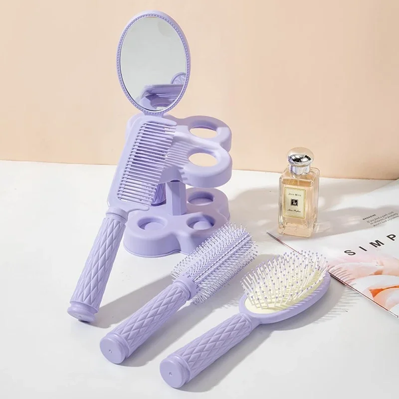 Comb Set Mirror Storage Base Air Cushion Scalp Massage Brush Vent Detangler Fluffy Styling Comb Soft Infant Hair Brush Tools