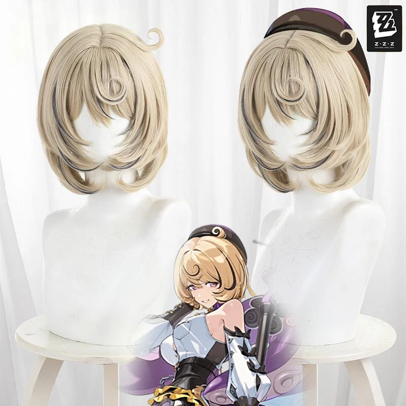 

Game Zenless Zone Zero Yidhari Adult Cosplay Wig Flax Gold Black Short Curly Hair Heat Resistant Synthetic Wigs Halloween Props