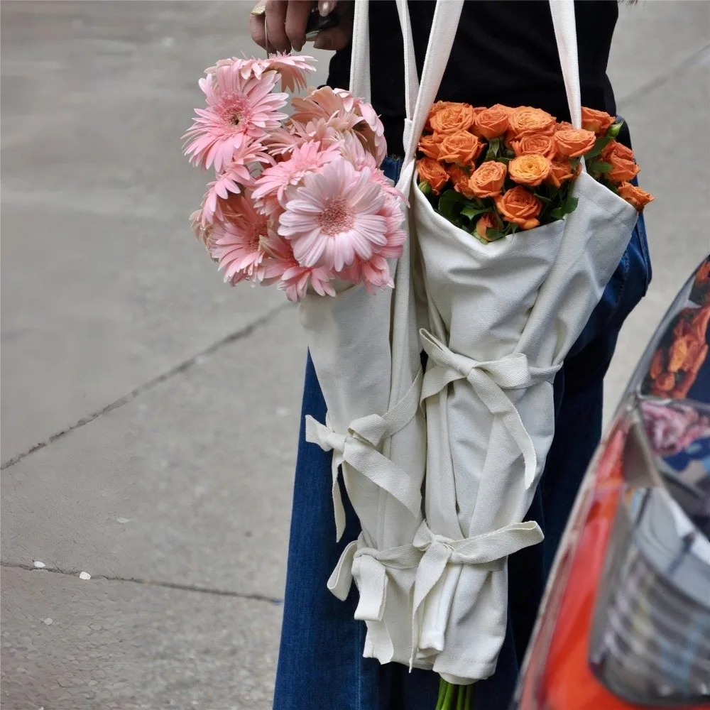 

Thickened Flower Wrapping Bag Hanging Portable Flower Cloth Tote Reusable Handmade Bouquet Packaging Bags Birthday Wedding