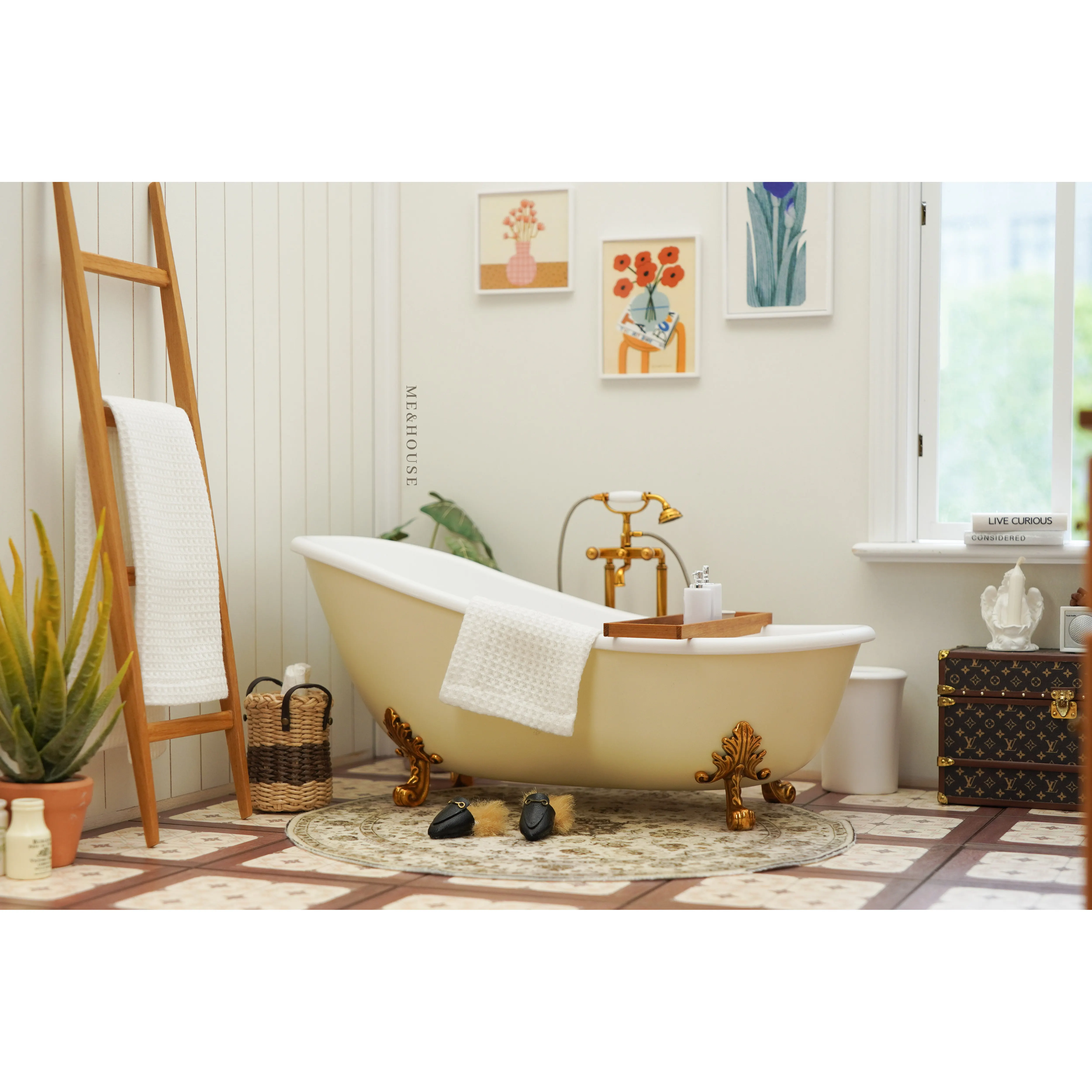 Modelo de casa de muñecas, accesorios para muebles, estante de flores de madera maciza, escalera, toallero Bjd Ob11 Gsc Blyth soldado Lol miniaturas, 1/6