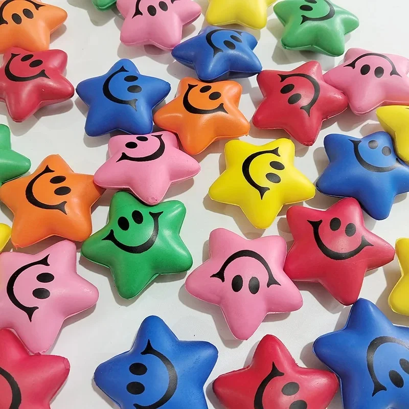Smiling Star Shaped PU Foam Anti-Stress Ball, Portable Squeezable Ball, Pressure Relief
