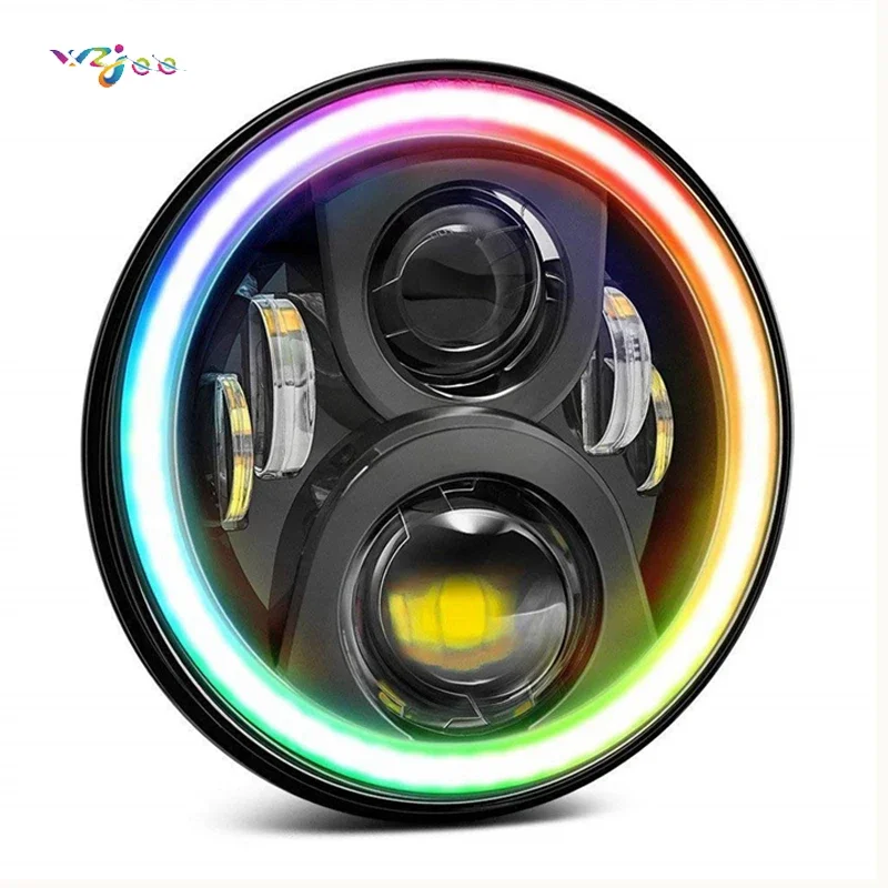 7-inch LED Headlights with Angel Eyes RGB Lens,High/Low Beam for Jeep Wrangler, Universal Car Lighting Upgrade,Bright Waterproof