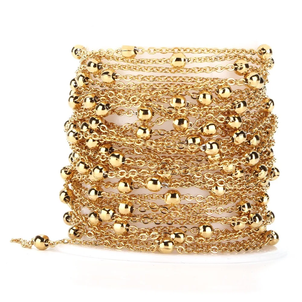 Gold Jewelry Chains 2mm Width Stainless Steel Stainless Golden Chain Spool Beaded Cable Link Satellite Chain Jewelry Making