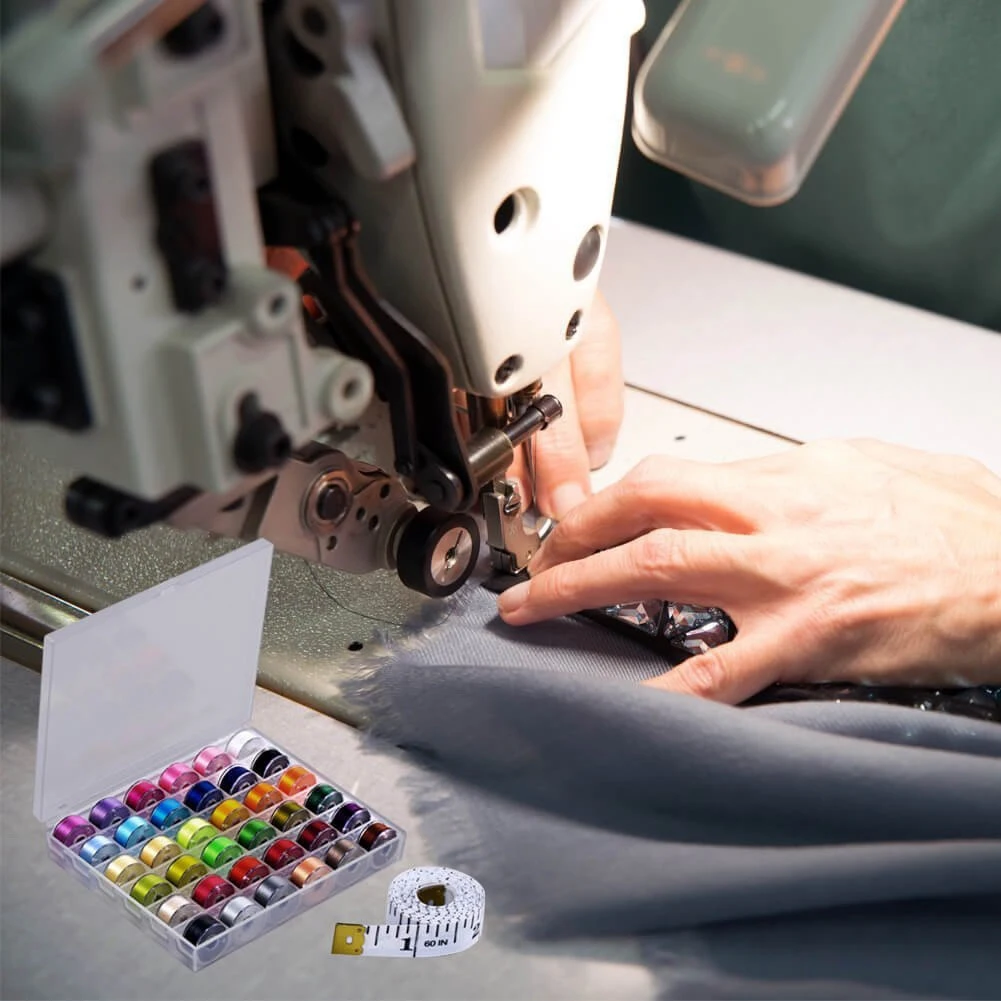 36 Pcs Bobbins and Sewing Threads with Case and Soft Measuring Tape for Brother Singer Babylock Janome Kenmore