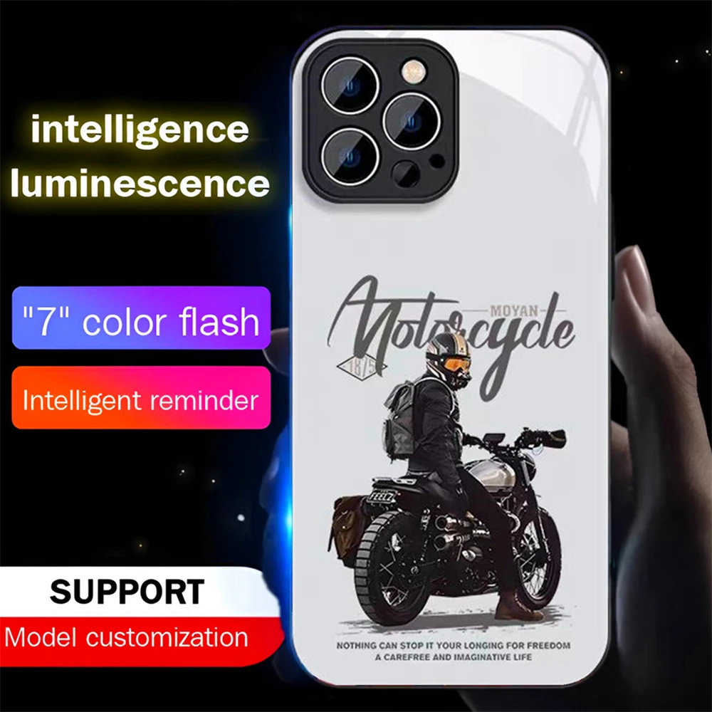 

Popular Motorcycle Boy Led Light Phone Case Call Flash Glitter Cover For Samsung S25 S24 S23 S22 S21 S20 FE Plus Ultra A16 A15