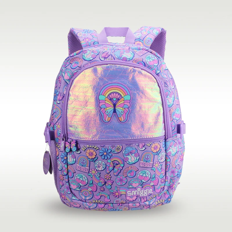 Australia Smiggle original hot-selling children's schoolbag purple rainbow butterfly cute girls high-quality schoolbag 16 inches