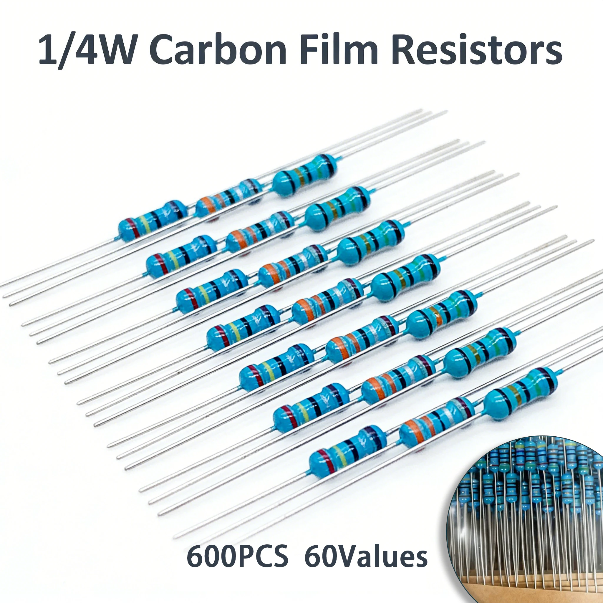 600Pcs 1/4W Metal Film Resistor Kit 60Values 0-10M Ohm 1% Precision Tolerance