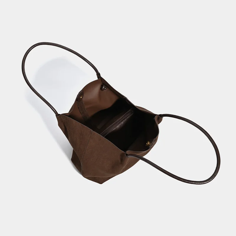 New  Women's Retro Suede Frosted Bag Casual Large Luxury Design Commuter High-end Armpit Bag Soft Handle Zipper Closed Tote Bag