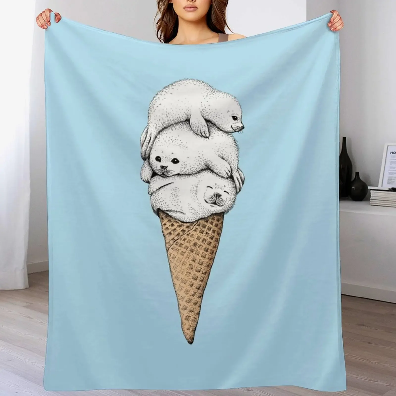 

Seal Ice Cream Cone Throw Blanket Soft Plaid Beautifuls Hairy for sofa Blankets