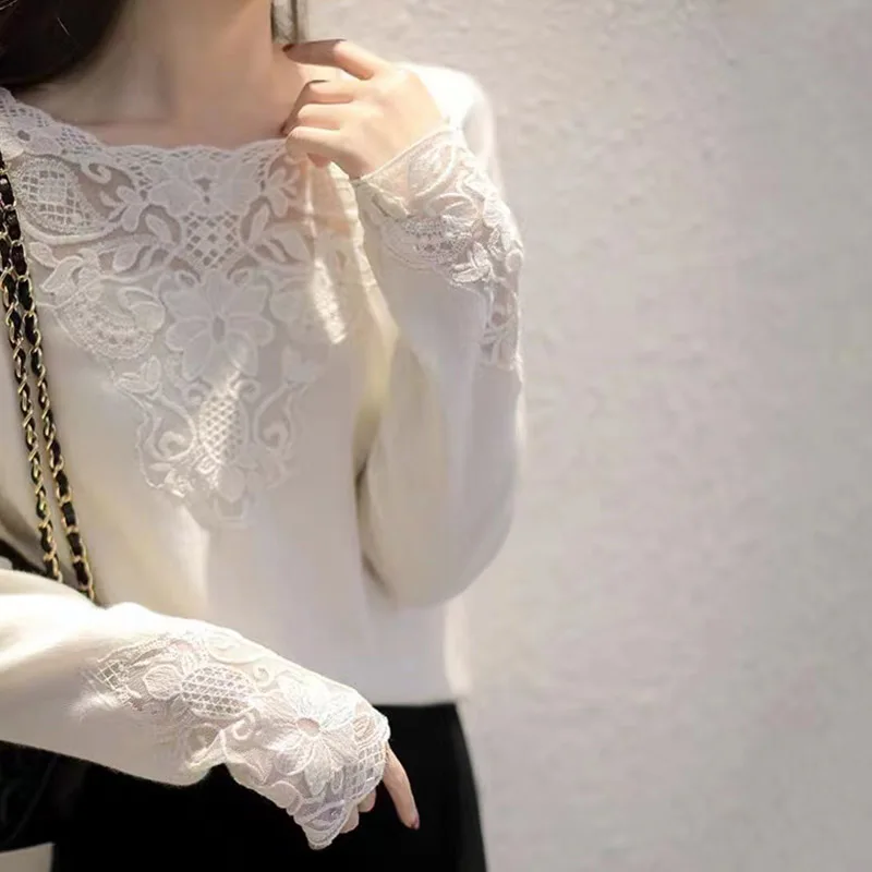 

Кружевная основа irt, осенний новый легкий свободный универсальный вязаный топ с вышивкой и вышивкой