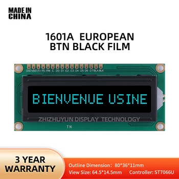 Mehrere sprachen 1601a europäisches zeichen lcd bildschirm btn schwarzer film eisblau 16x1 punkt matrix zeichen 64.5*14,5mm