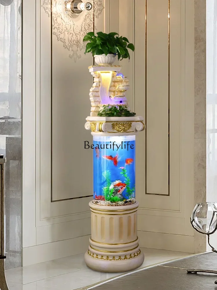 

LD33Cylindrical Fish Tank Living Room Floor Home European-Style Sofa TV Cabinet Water Circulation Aquarium