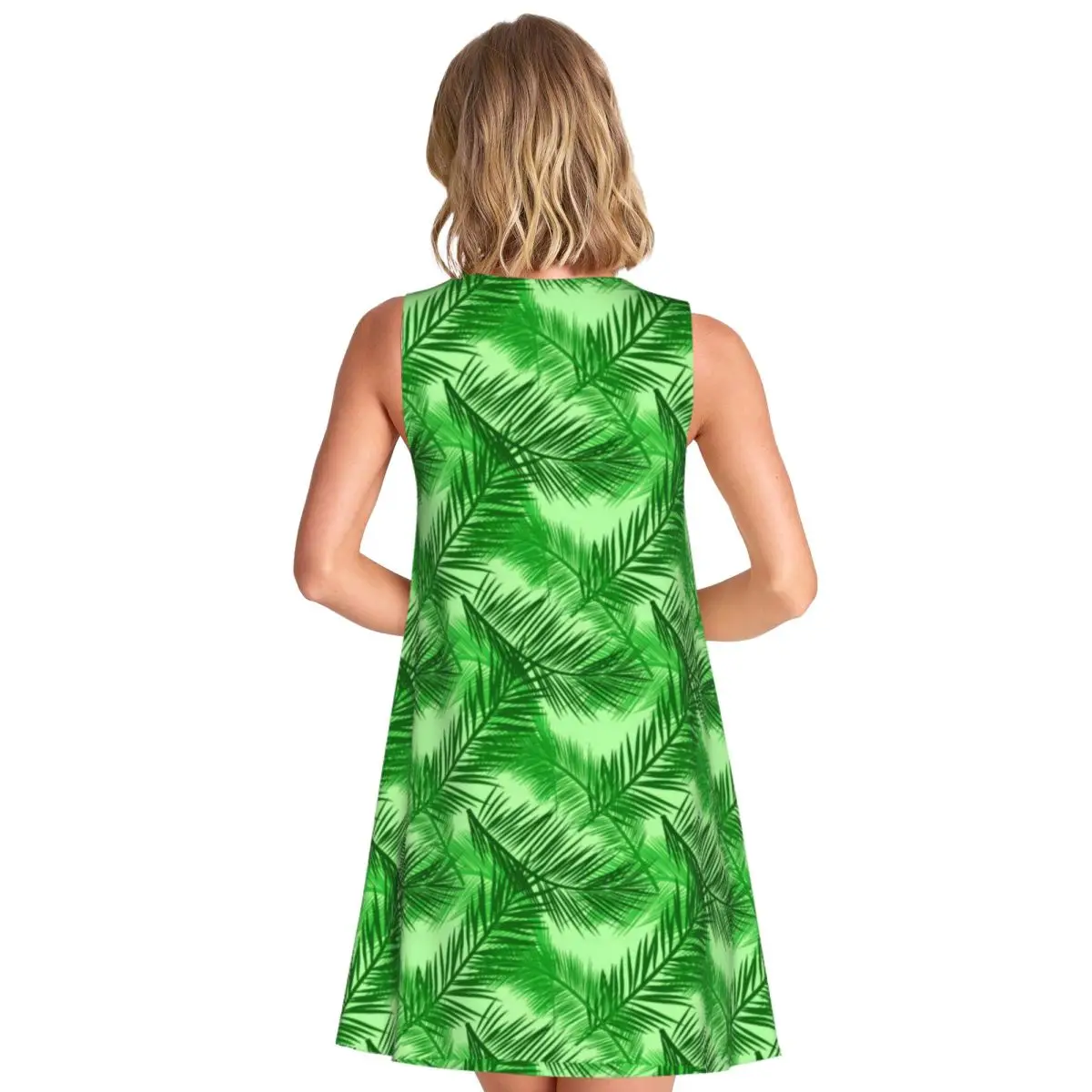 Palm Leaf Print Tank Dress Tropical Leaves Basic Dresses Sleeveless Boho Beach Dress Cheap O Neck Female Pattern Clothing