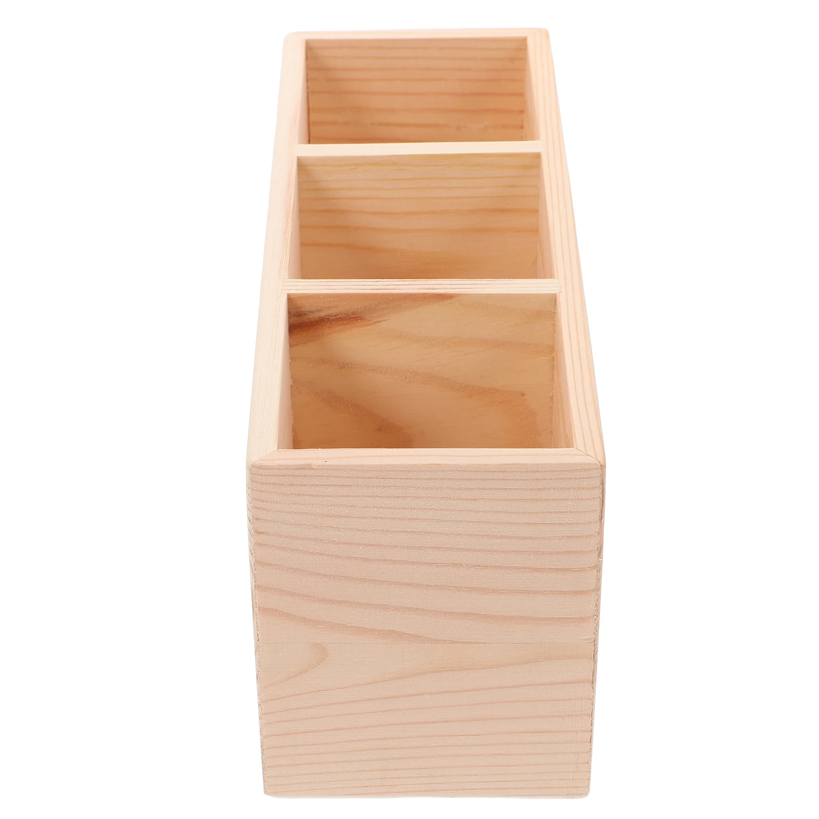 

3 Compartments Wooden Pencil Holder Natural Wood Desk Organizer For Makeup Brushes Remote Controls Storage Box Desktop Organizer