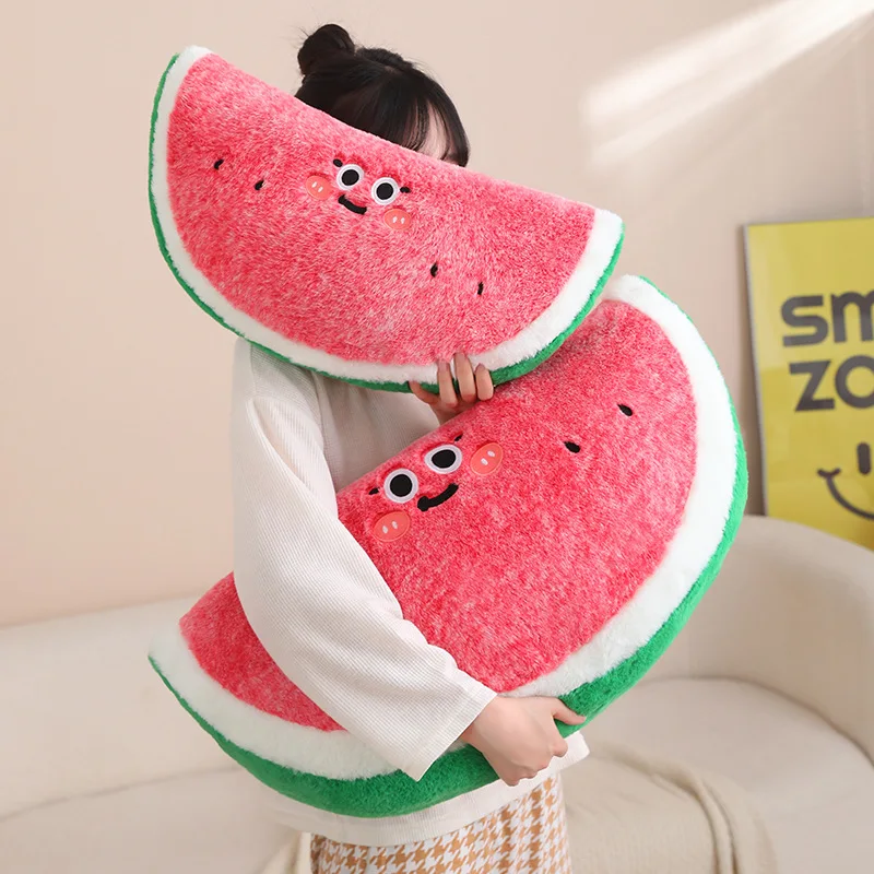 Almohada de felpa semicircular de 45cm con rebanada de sandía, cojín de fruta roja rellena, cara divertida, Plushie, soporte para la espalda, sofá, silla, regalo de decoración