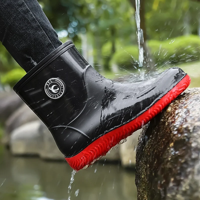 Men's Work Boots Rain Shoes Anti-Slip Waterproof Outdoor Fishing Labor Protection Special Delivery Rubber Shoes for Autumn Ki...