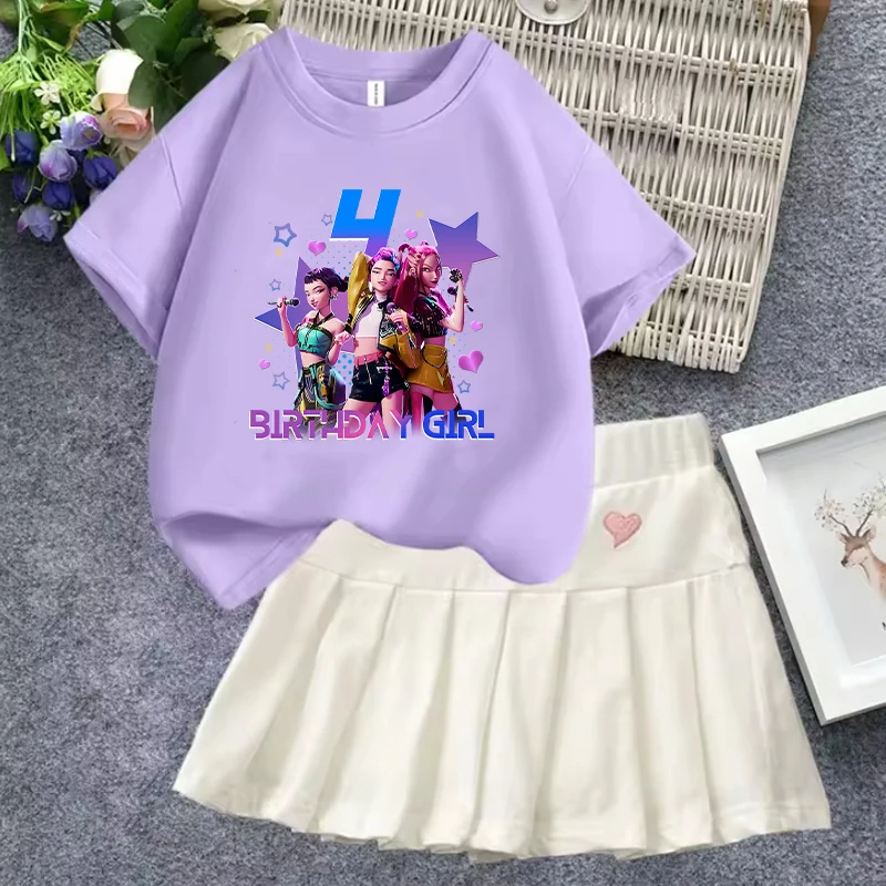 

KPop Demon Hunterss T-shirt Short Skirt Set Rumi Mira Zoey Cartoon Anime Short Sleeve A-line Skirt Girl Loungewear Dress Gifts