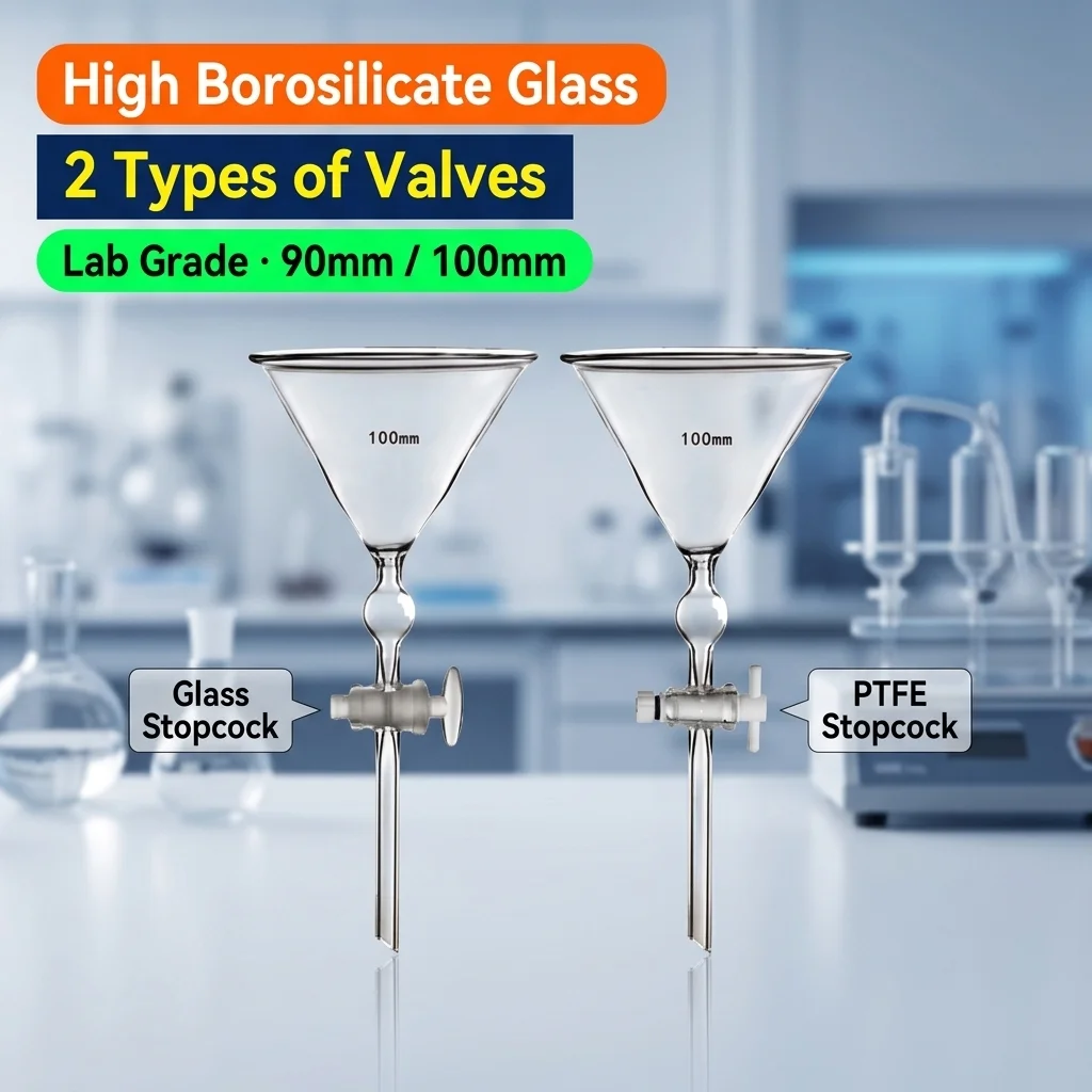 Xin Tester Laboratory High Borosilicate Glass Separatory Fine Sand Funnel with Glass Stopper 90/100mm